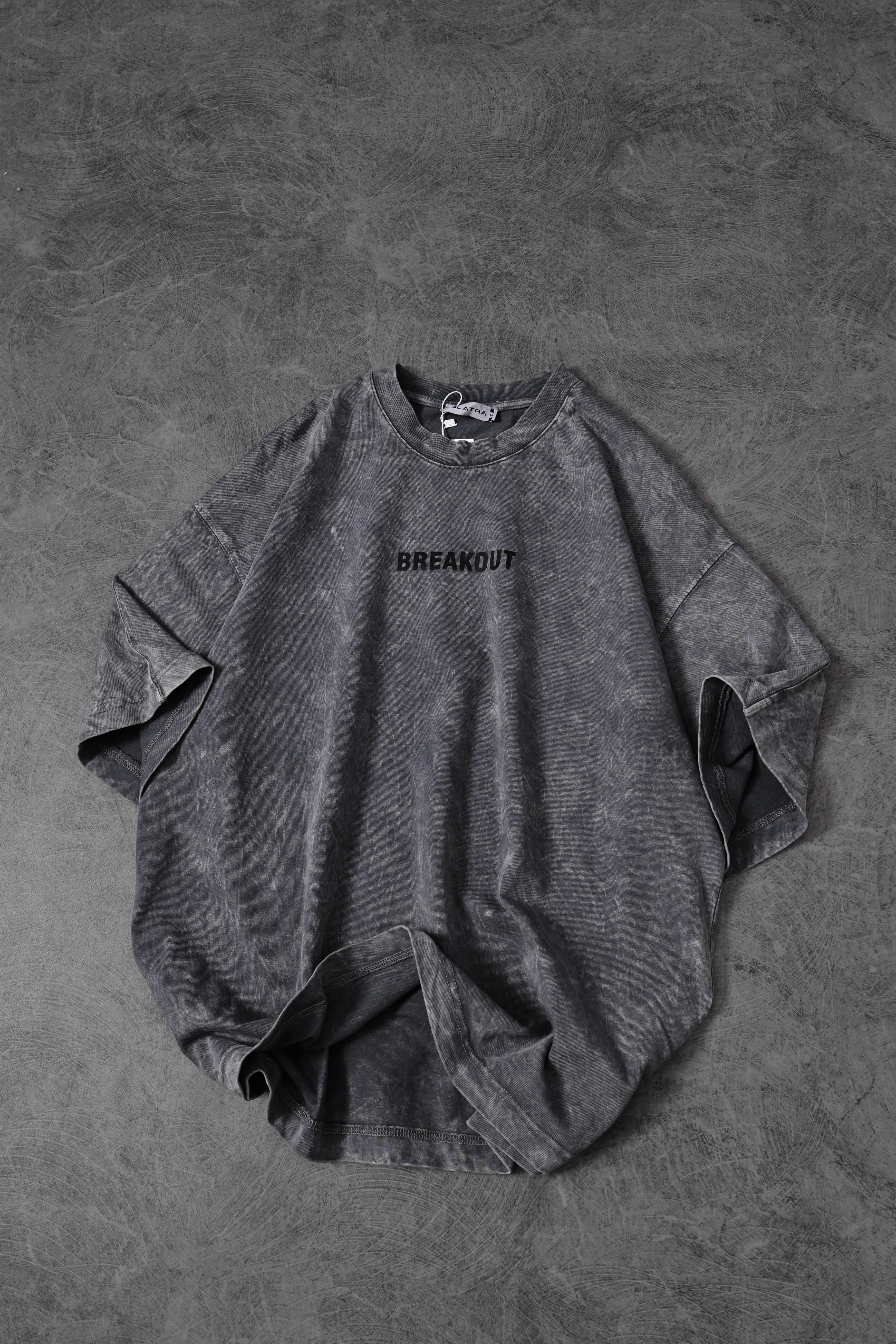 Men's Grey Snake Print Special Washed Fabric Oversize T-shirt